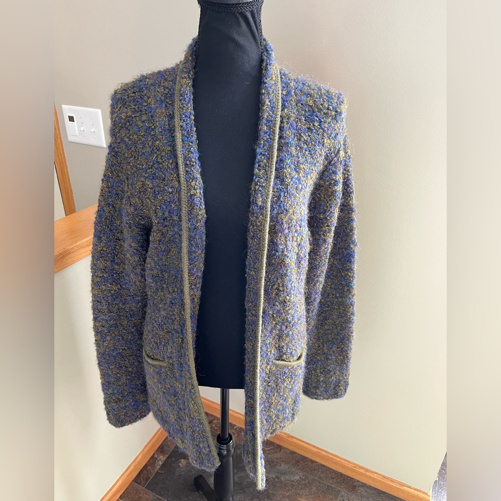 Women’s Tabask blue green Alpaca & wool blend open front cardigan sweater Small
